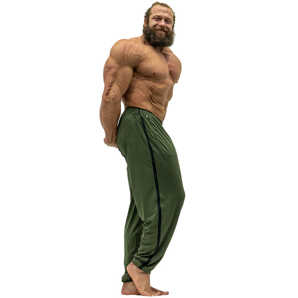 Jujimufu Lite Stretchy Pants Olive Drab and Black Color - Casual and Fun modeling