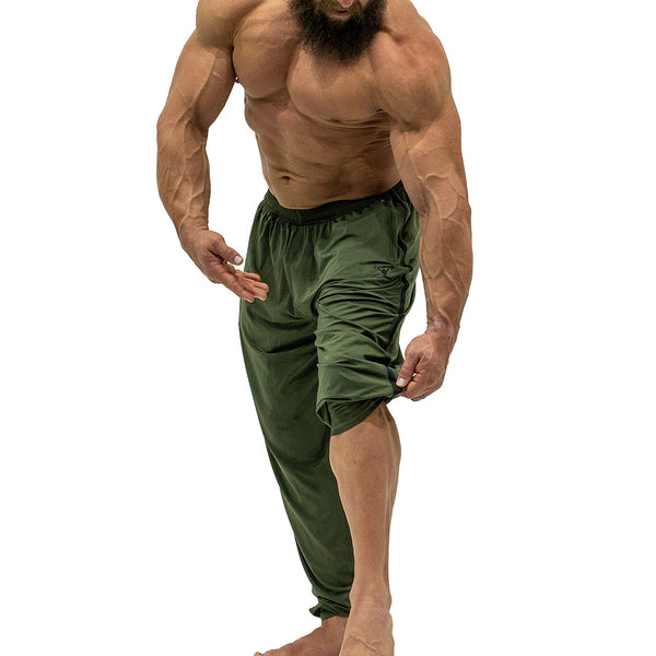 Jujimufu Lite Stretchy Pants Olive Drab and Black Color - Showing Capri Conversion Feature