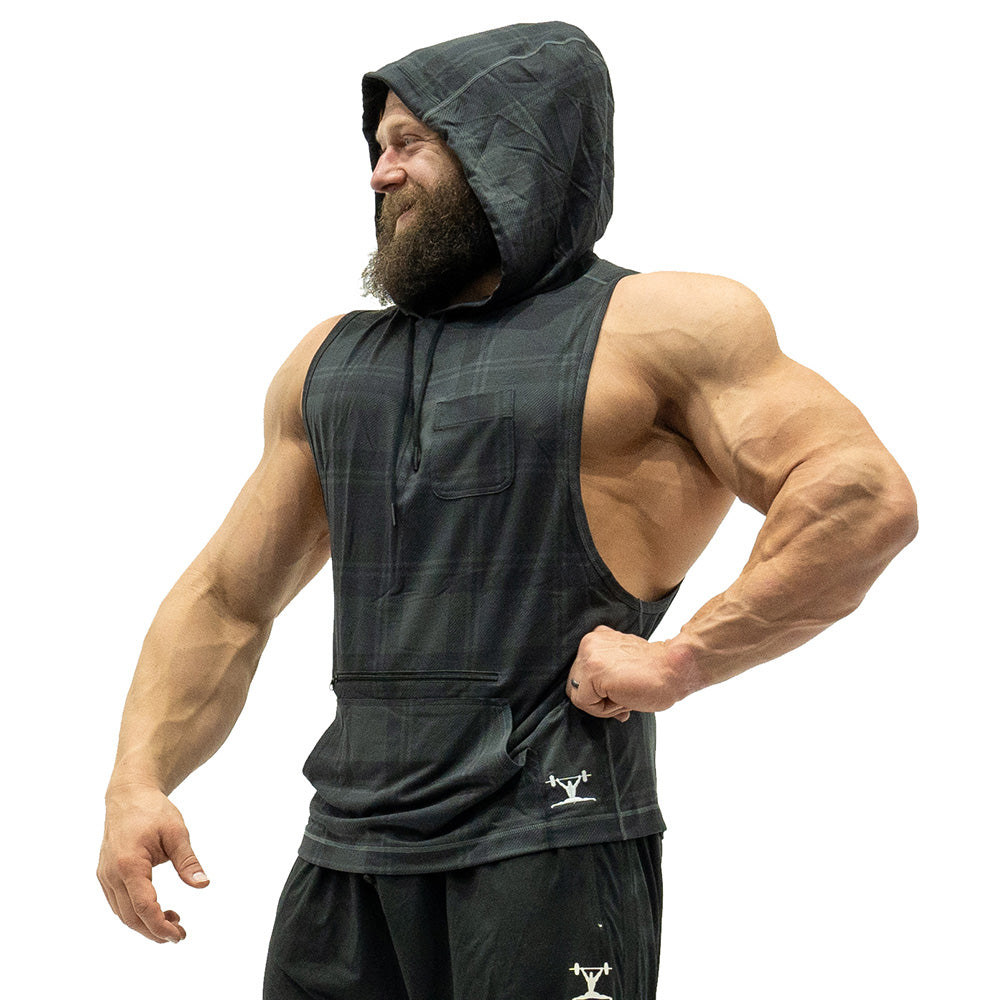 Ultra Sleeveless Hoodie Dark Plaid Jujimufu