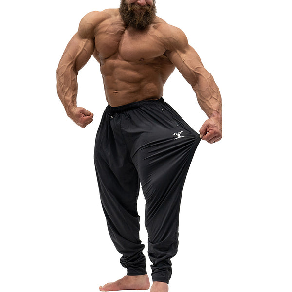 Jujimufu Classic Stretchy Pants Black Color - Showing Stretch Fabric on a single leg