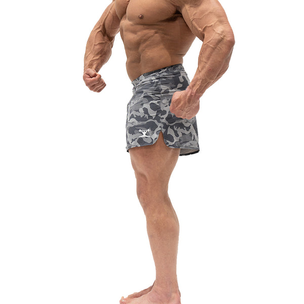 Jujimufu Short Shorts Dark Camo Color - Side split & logo view