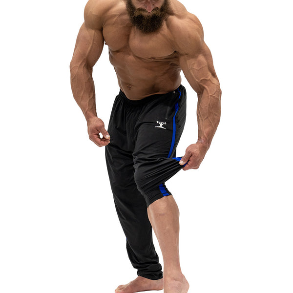 Jujimufu Lite Stretchy Pants Black And Blue Color - Showing Capri Conversion Feature