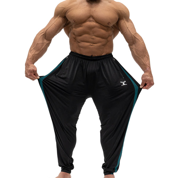 Jujimufu Lite Stretchy Pants Black And Teal Color - Showing Stretch Fabric