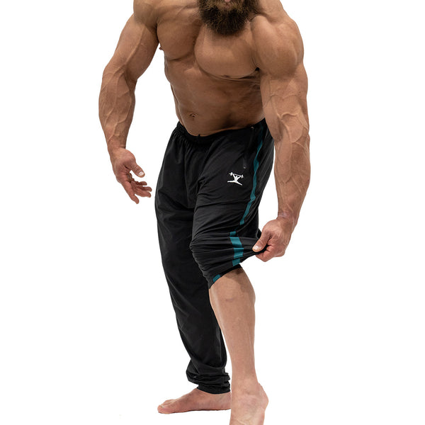 Jujimufu Lite Stretchy Pants Black And Teal Color - Showing Capri Conversion Feature