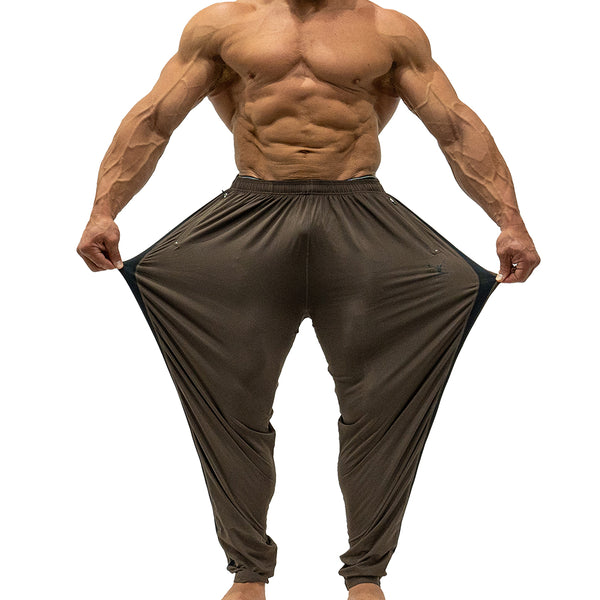 Jujimufu Lite Stretchy Pants Brown And Black Color - Showing Stretch Fabric