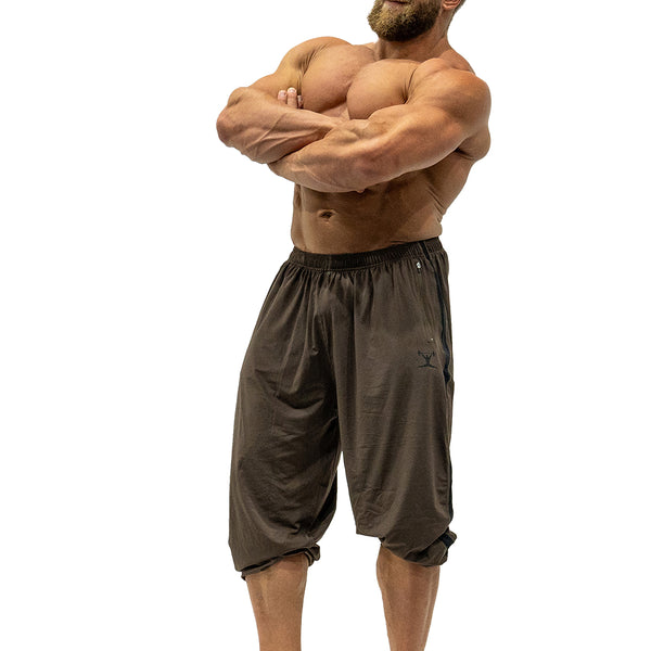 Jujimufu Lite Stretchy Pants Brown And Black Color - Showing wearing as Capri style
