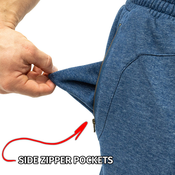 Jujimufu Very Good Sweat Pants Denim Blue Color - Side Zipper Pocket