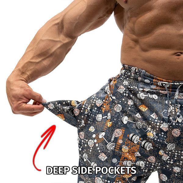 Workout Pajamas Dumbbells and Dice Pattern - Deep Side Pockets