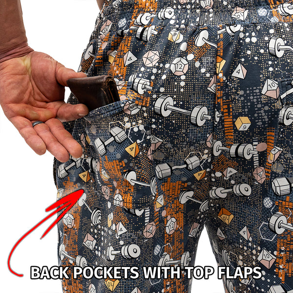 Workout Pajamas Dumbbells and Dice Pattern - Back Pockets With Top Flaps 2
