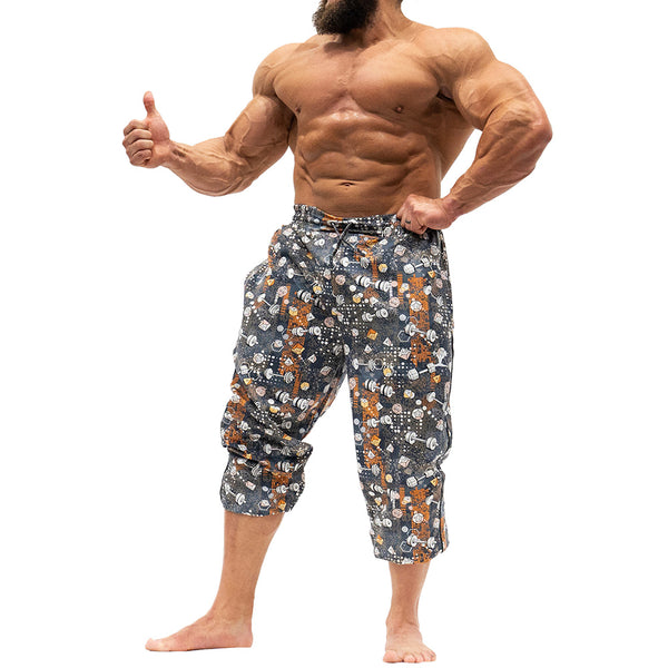 Workout Pajamas Dumbbells and Dice Pattern - Showing wearing as Capri style