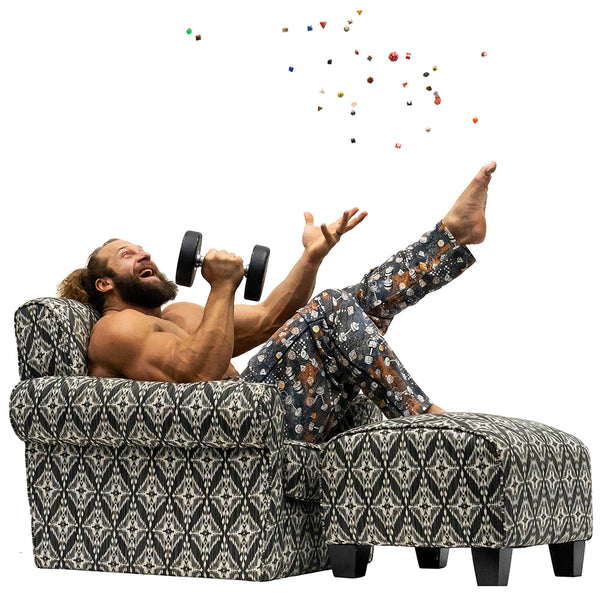 Workout Pajamas Dumbbells and Dice Pattern - Great For Lounging In A Comfy Chair