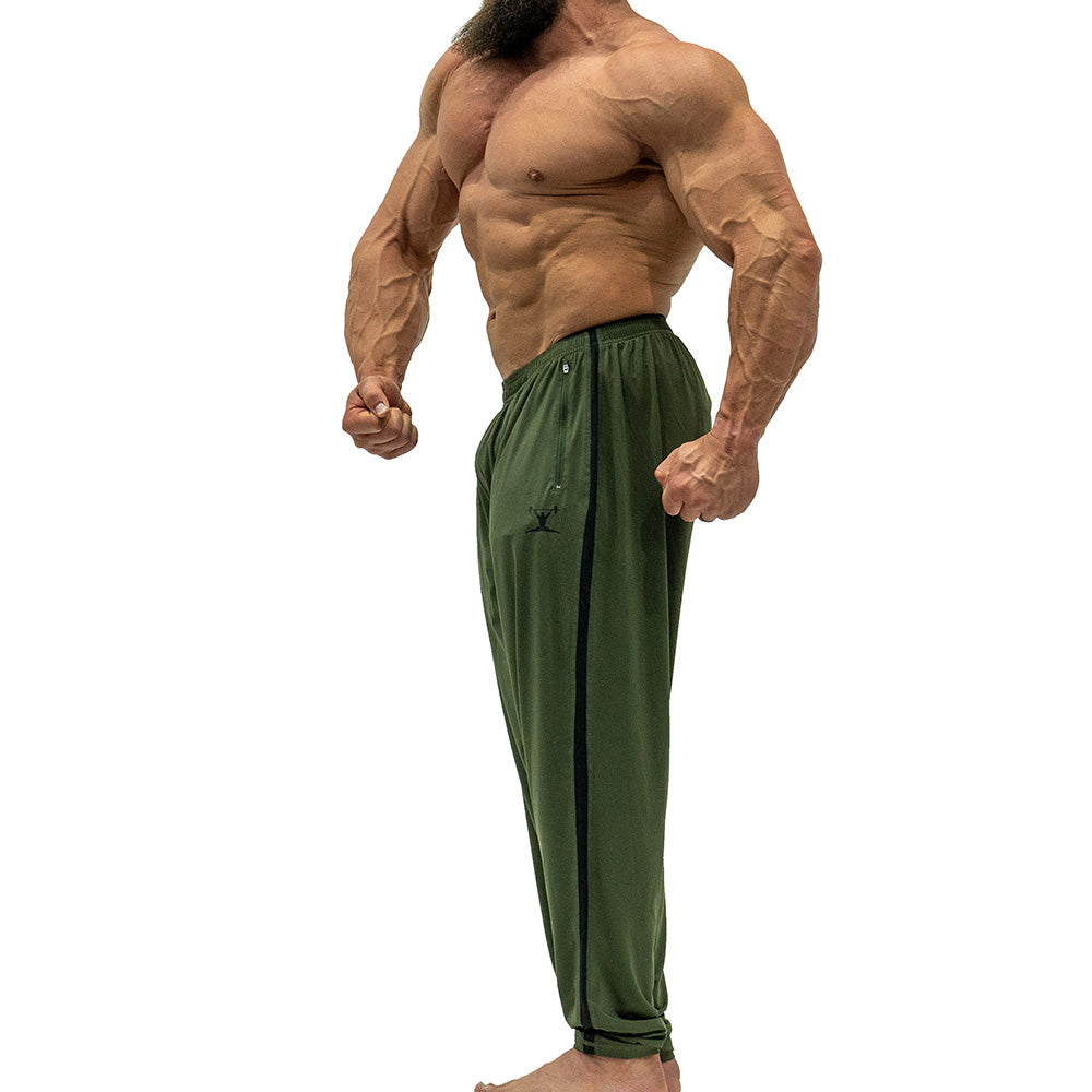 Jujimufu Lite Stretchy Pants Olive Drab and Black Color - Side view