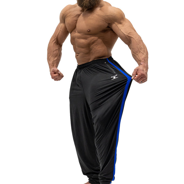 Jujimufu Lite Stretchy Pants Black And Blue Color - Showing Stretch Fabric on a single leg