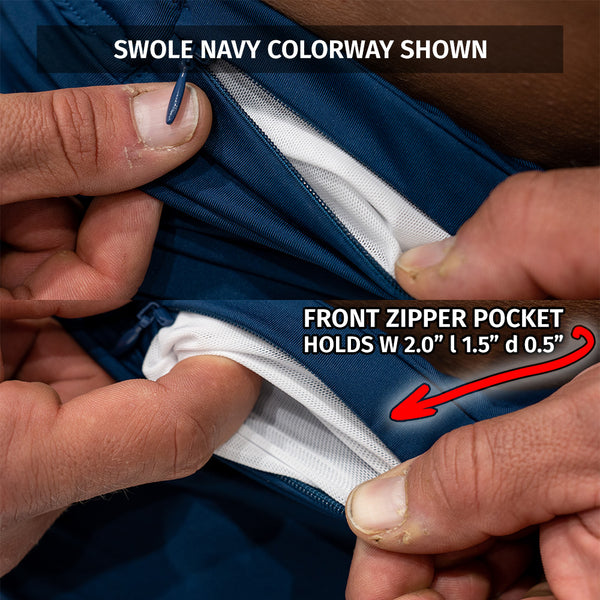 Jujimufu Short Shorts Feature - Front Zipper Pocket (Swole Navy Colorway)