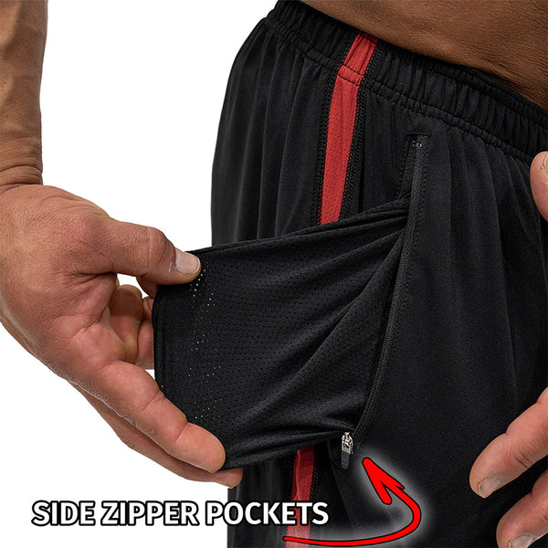 Jujimufu Lite Stretchy Pants Black And Red Color - Side Zipper Pocket